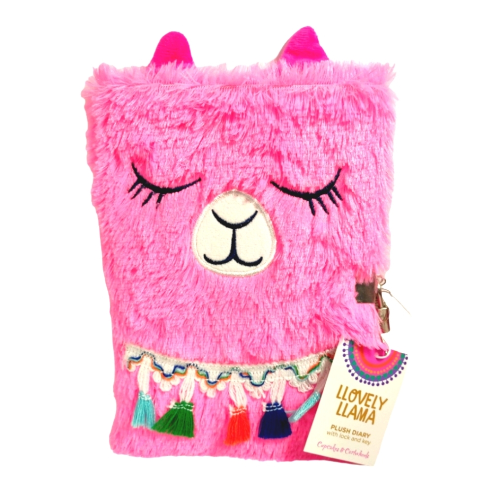 Twos Company Llovely Llama Pink Plush Diary With Lock and Key